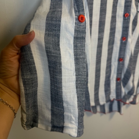 Ali Miles Linen Blend Roll Tab Sleeve Mixed Stripes Button Front Shirt Size XS - Picture 6 of 7